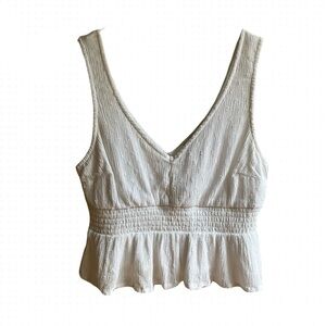 Hollister White Peplum Top Size S Textured Tiered Waist Babydoll Crop Sleeveless